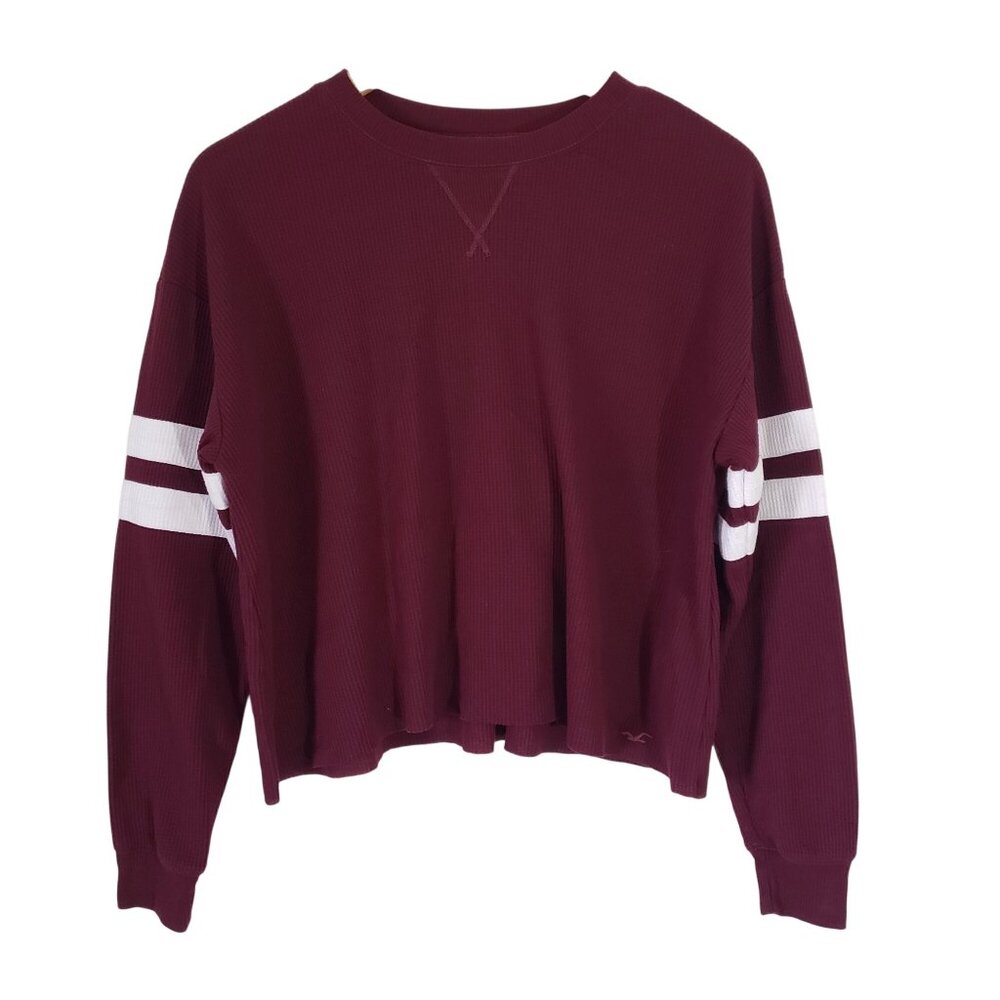 Hollister Womens Burgundy Long Sleeve‎ Cropped Shirt Size M Preppy Casual